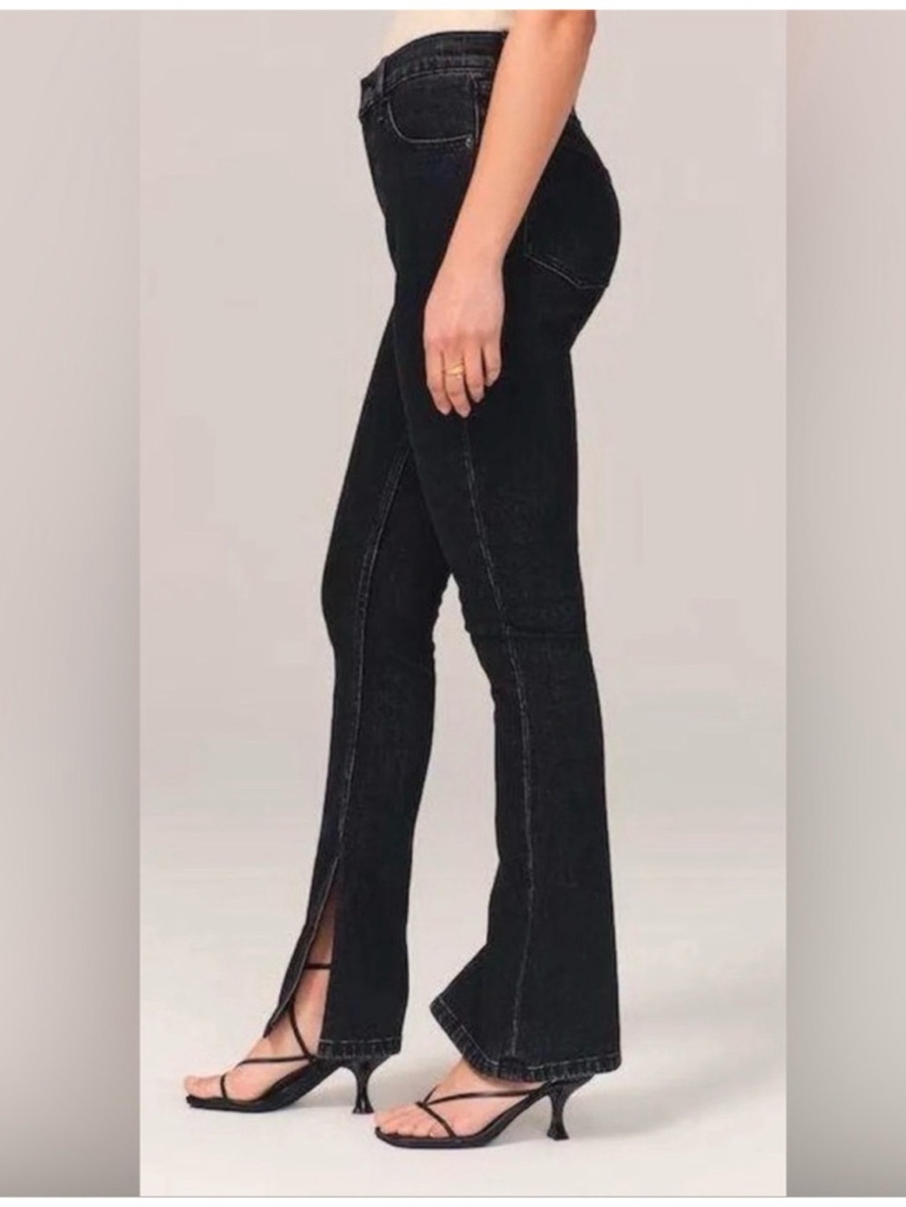 Abercrombie & Fitch Curve Love The Skinny High Rise Split Hem Jeans, Black